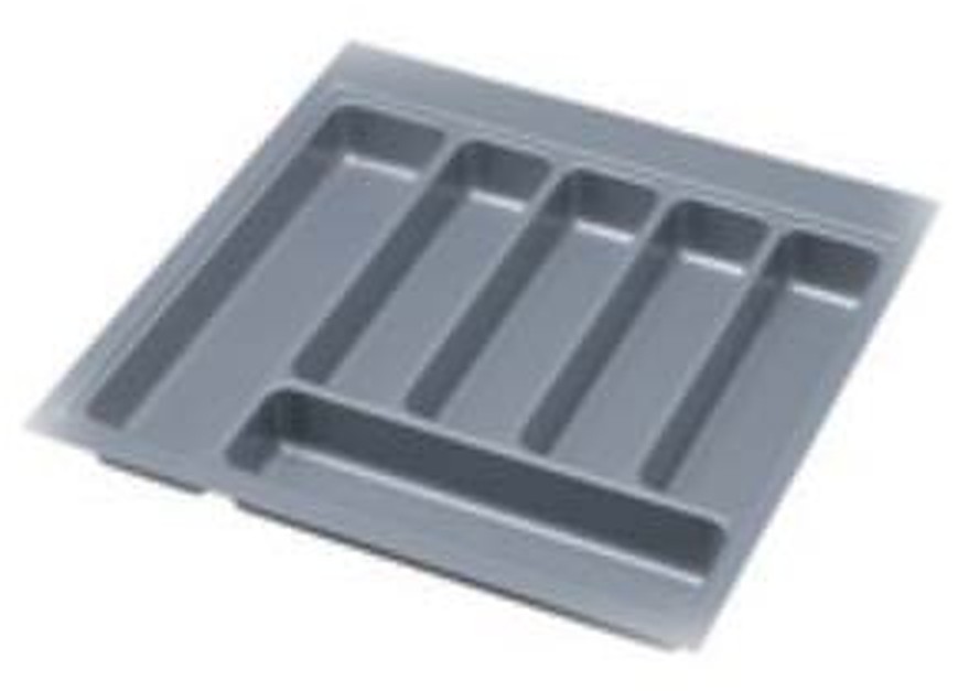 Grey injection-moulded plastic cutlery insert tray with five compartments