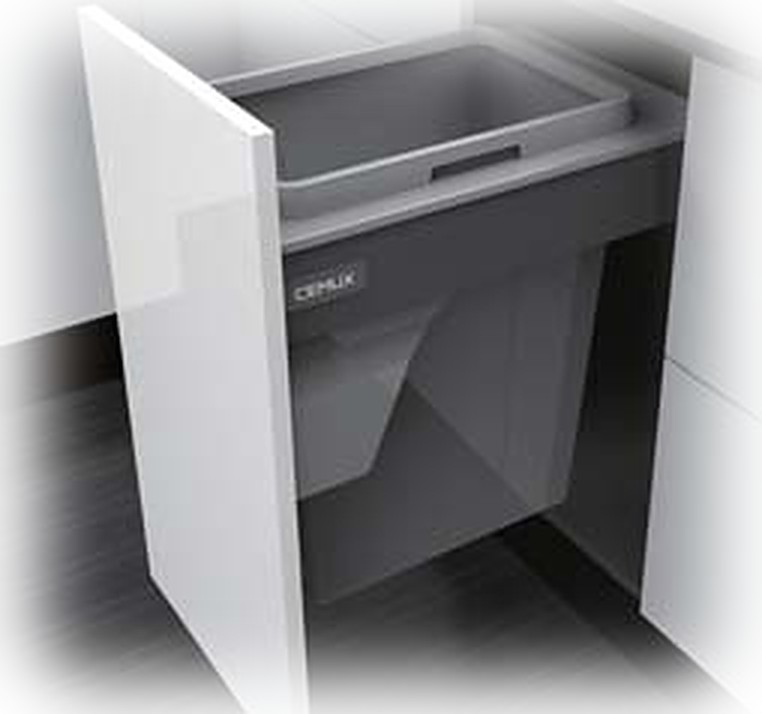 Grey 35 litre pull-out waste bin fitted inside a 400 mm drawer